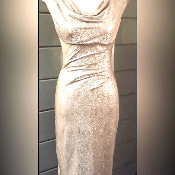 Lauren Ralph metallic white gold ruched & draped Neck Holiday Dress NEW RE$299 S - Picture 9 of 15